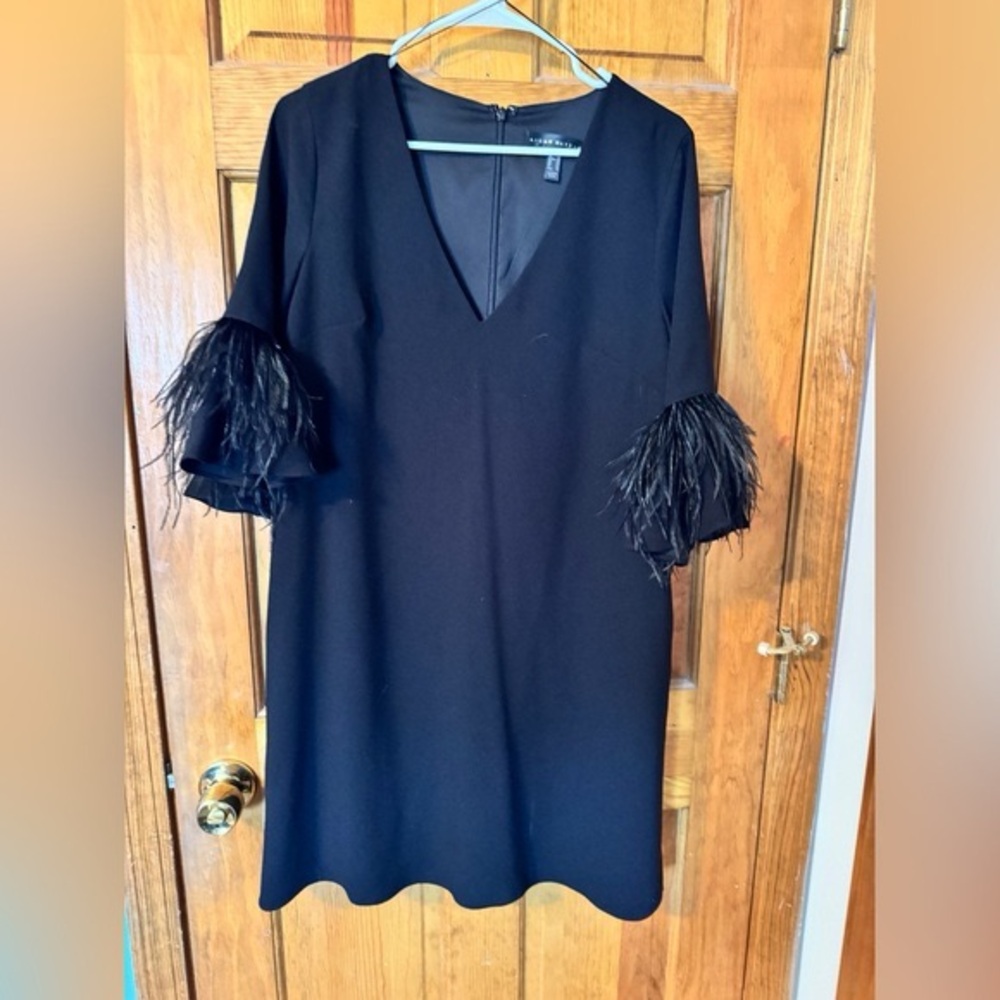 Aidan Mattox Navy Feather dress - Picture 3 of 15